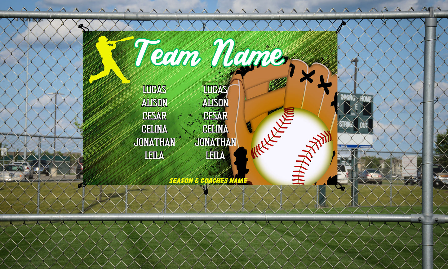 Green Background Customizable Baseball Banner