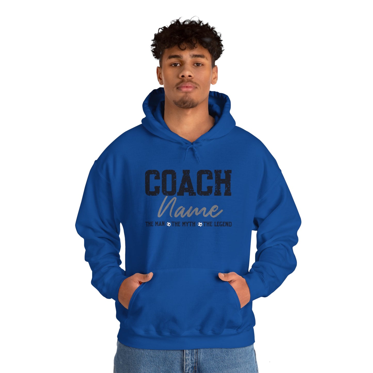 sample coach gift hoodie sweatshirt in blue worn by a young man 